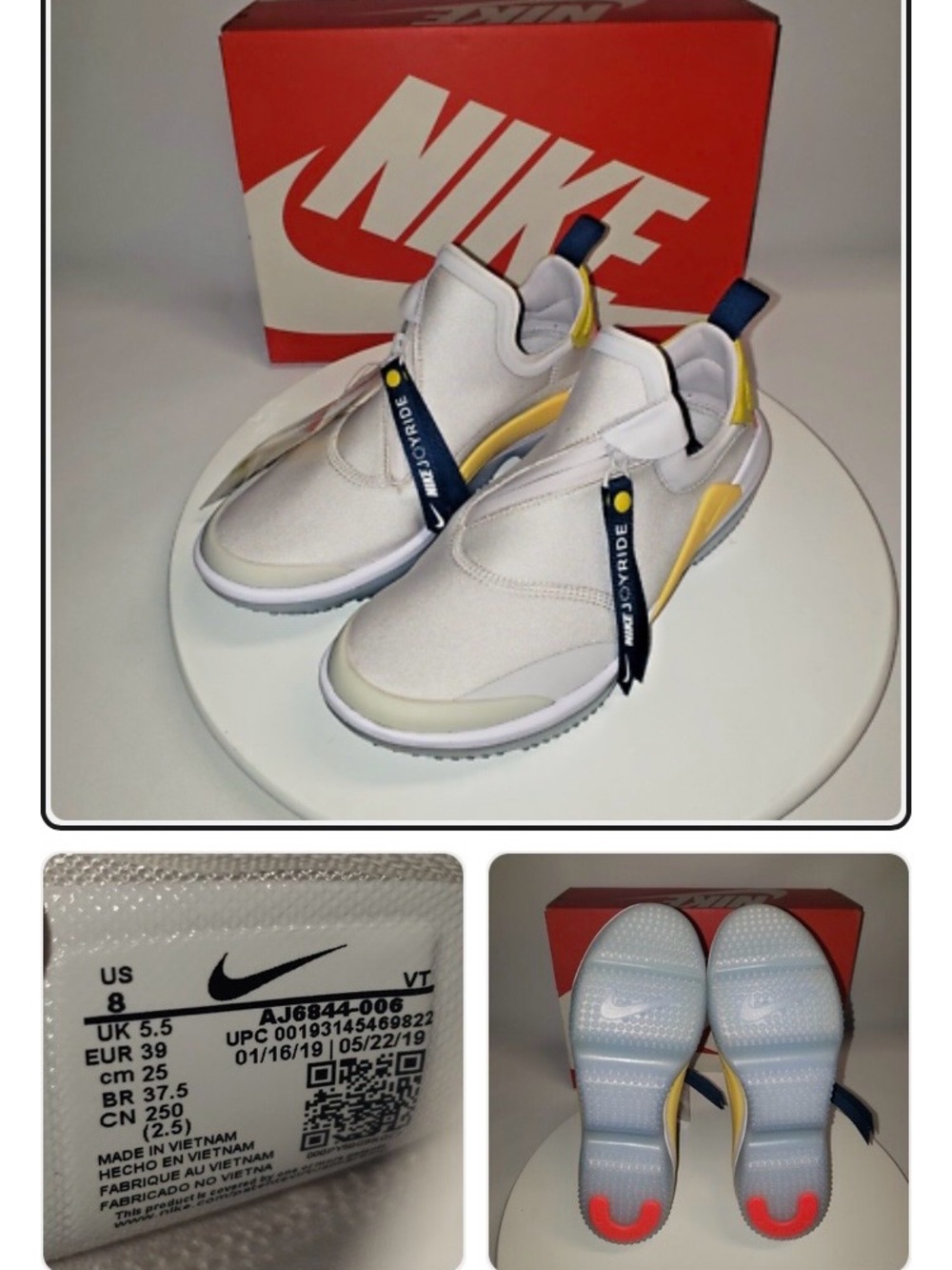 Nike White Slip-On Sneakers with Yellow and Navy Accents